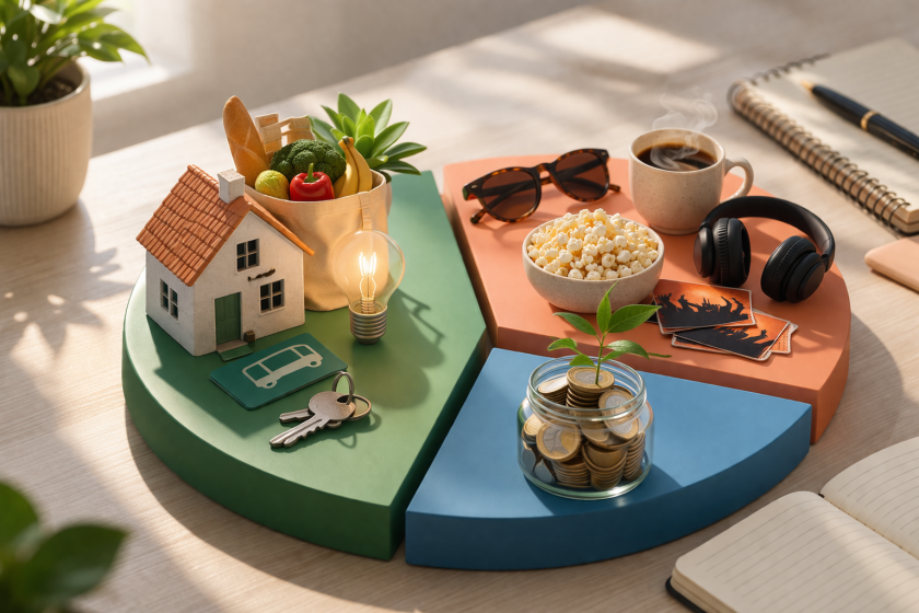 banniere conceptuel methode 50 30 20 avec diagramme camembert